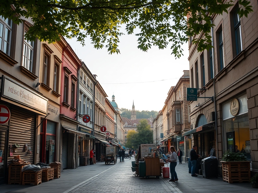 Ilustracja przedstawiająca zielone tereny w Nowej Hucie, symbolizująca ochronę przed zmianami klimatu dzięki wsparciu UE.