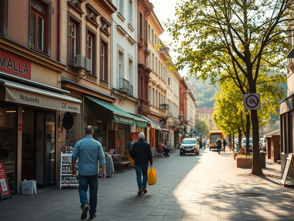 Ilustracja zielonej przestrzeni miejskiej w Nowej Hucie jako symbol wsparcia UE na walkę ze zmianami klimatu