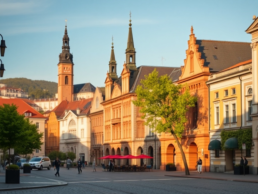 Grafika symbolizująca dialog i innowacje w Krakowie, nawiązująca do inicjatyw miejskich.