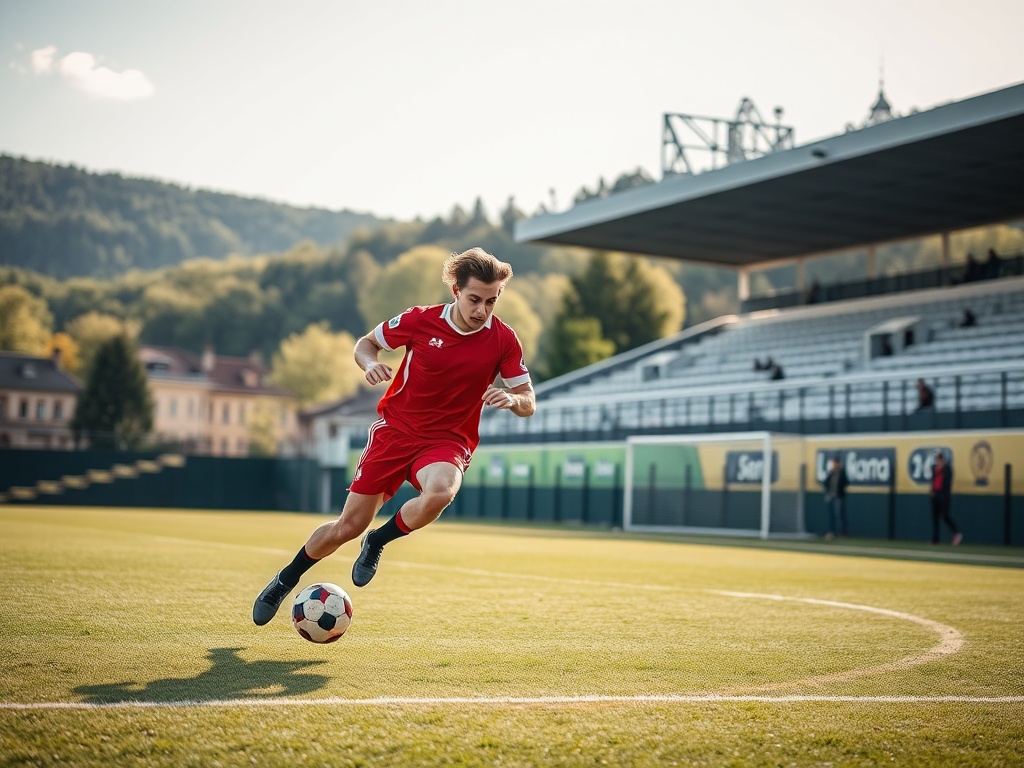 Ilustracja przedstawiająca stadiony Wisły Kraków i Wieczystej Kraków, symbolizująca obecność krakowskich klubów piłkarskich w 1 Lidze.