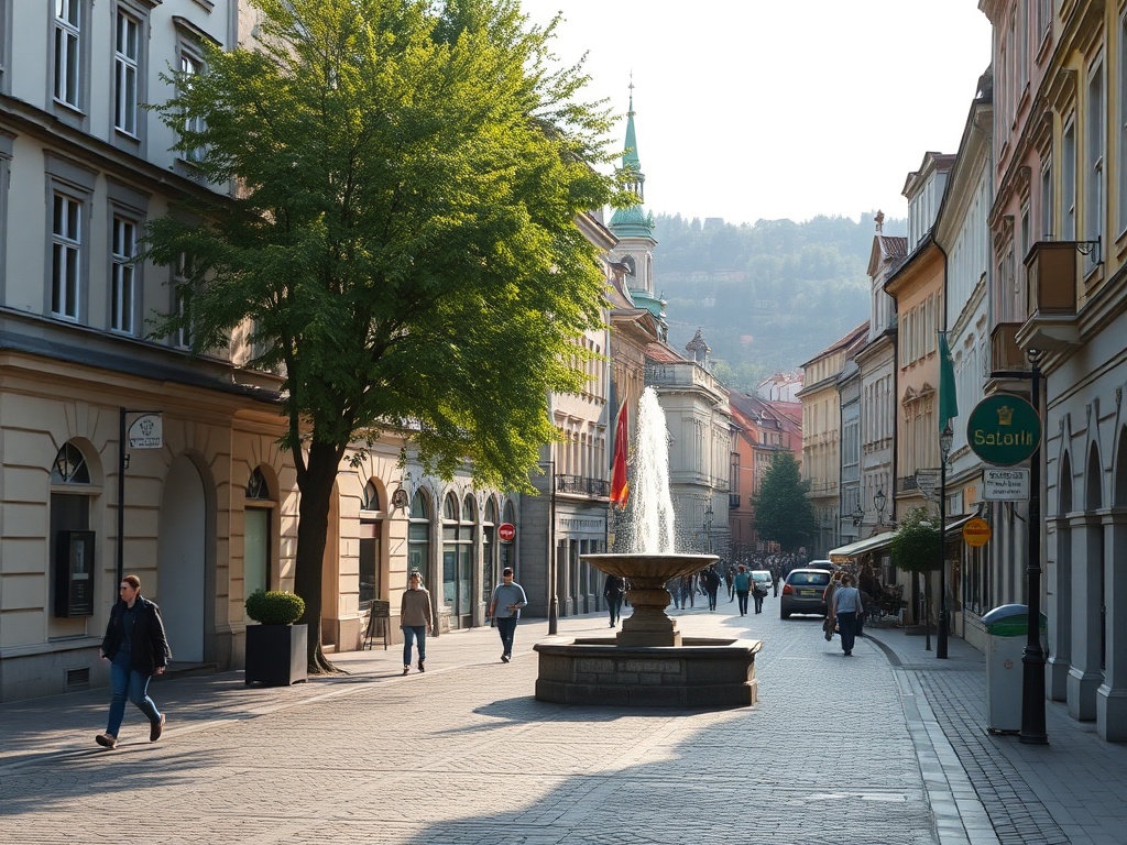 Rynek Główny w Krakowie z odnawianą fontanną i symboliką referendum