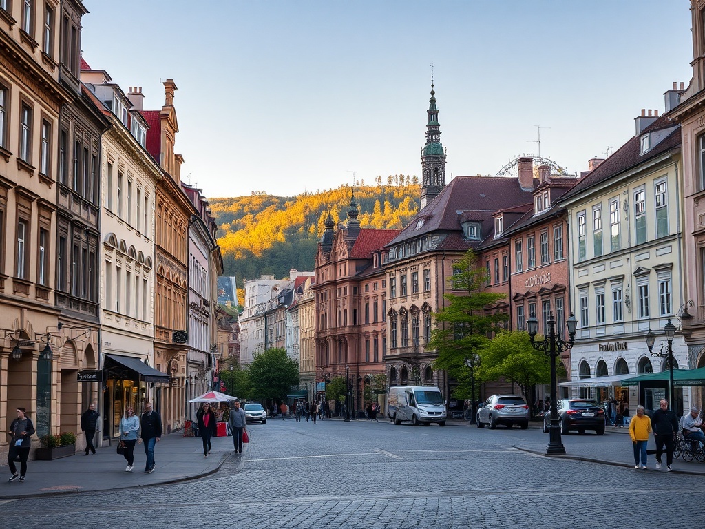 Ulica Krakowa nocą z grupą rolkarzy oraz budynek urzędu miasta, symbolizujące wybory i aktywność mieszkańców